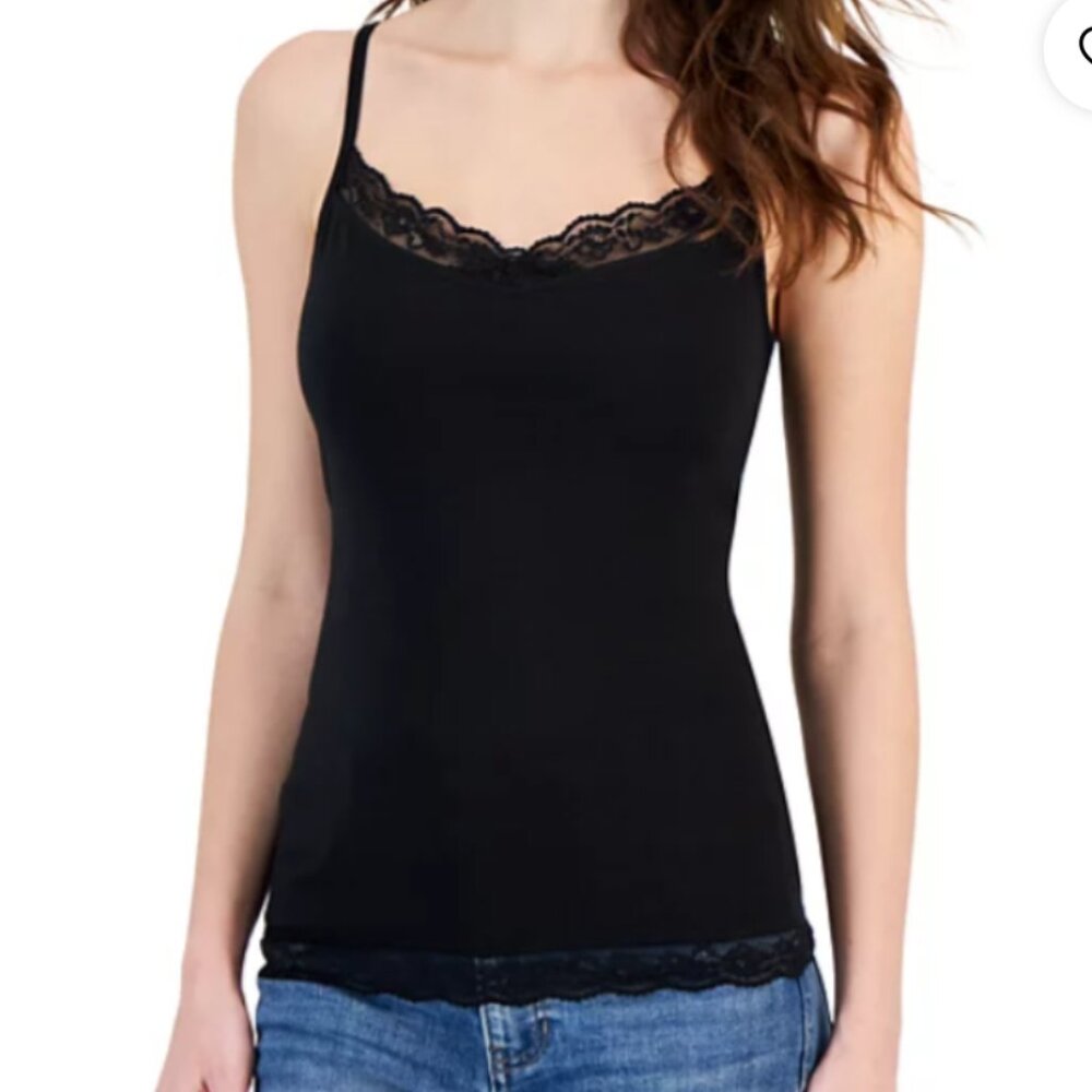 Charter Club Black Lace-Trim Tank Top